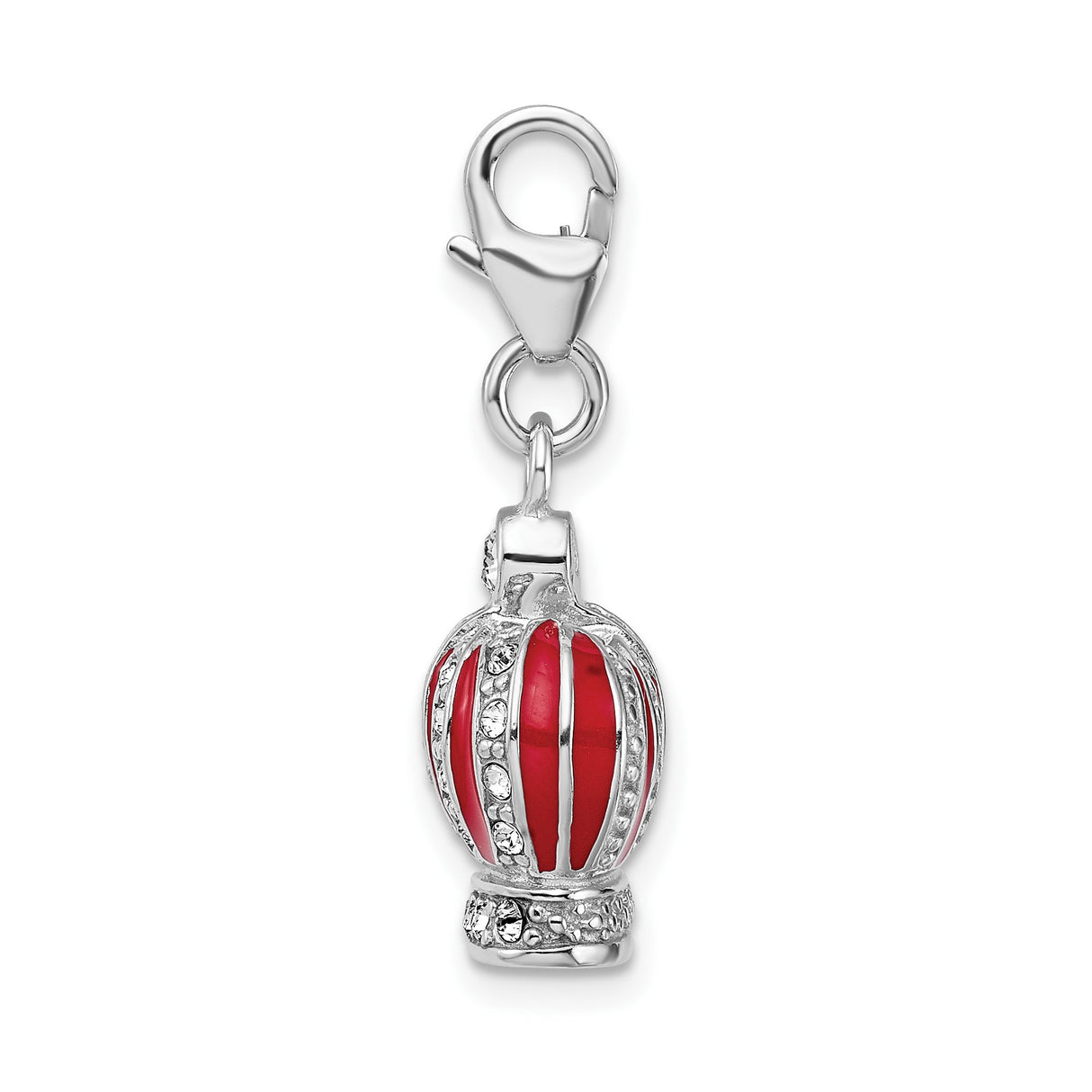 Sterling Silver Crown Charm with Red Enamel and Clear Crystals, Regal Queen Symbol Pendant