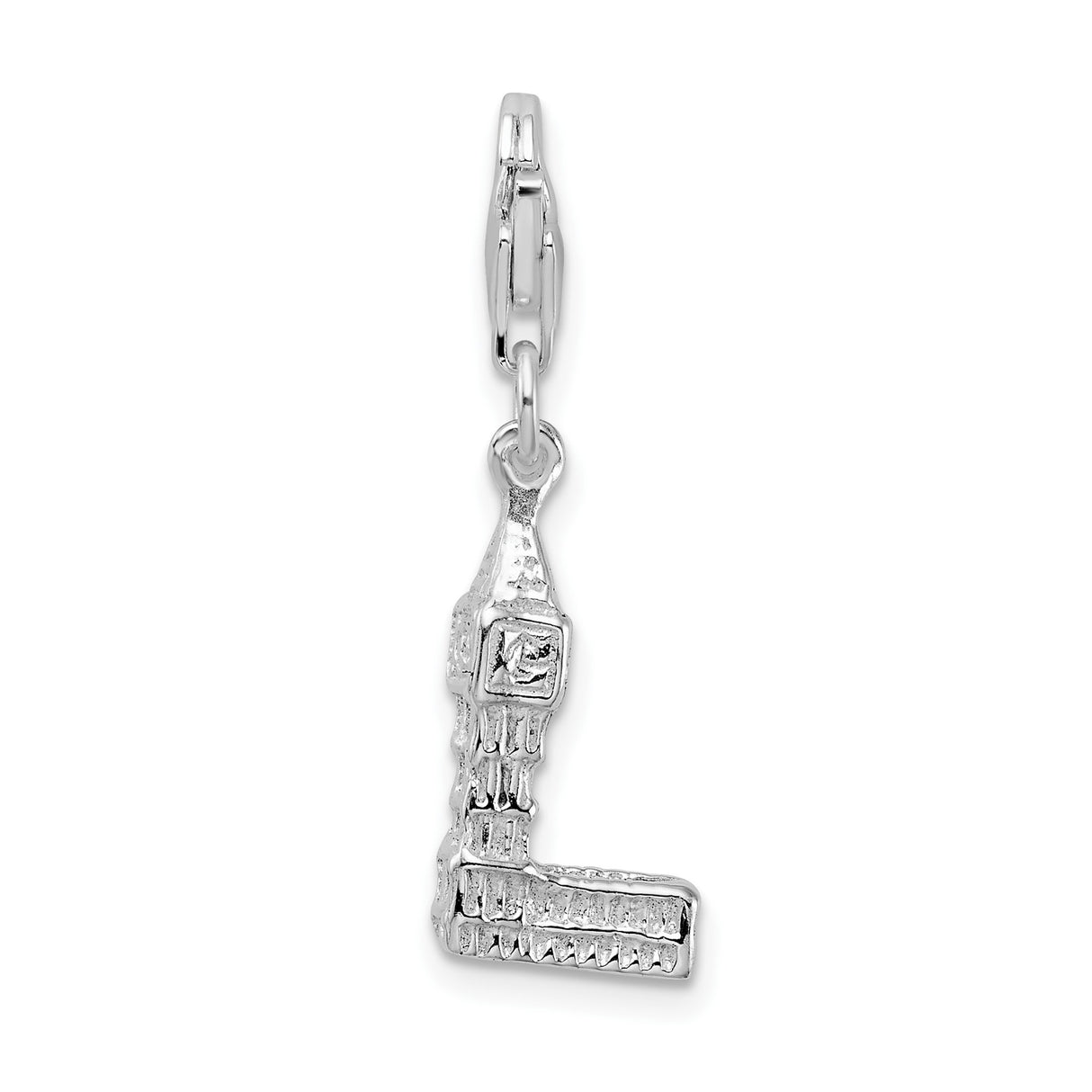 Sterling Silver Big Ben Charm, 3D London Clock Tower Pendant with Lobster Clasp