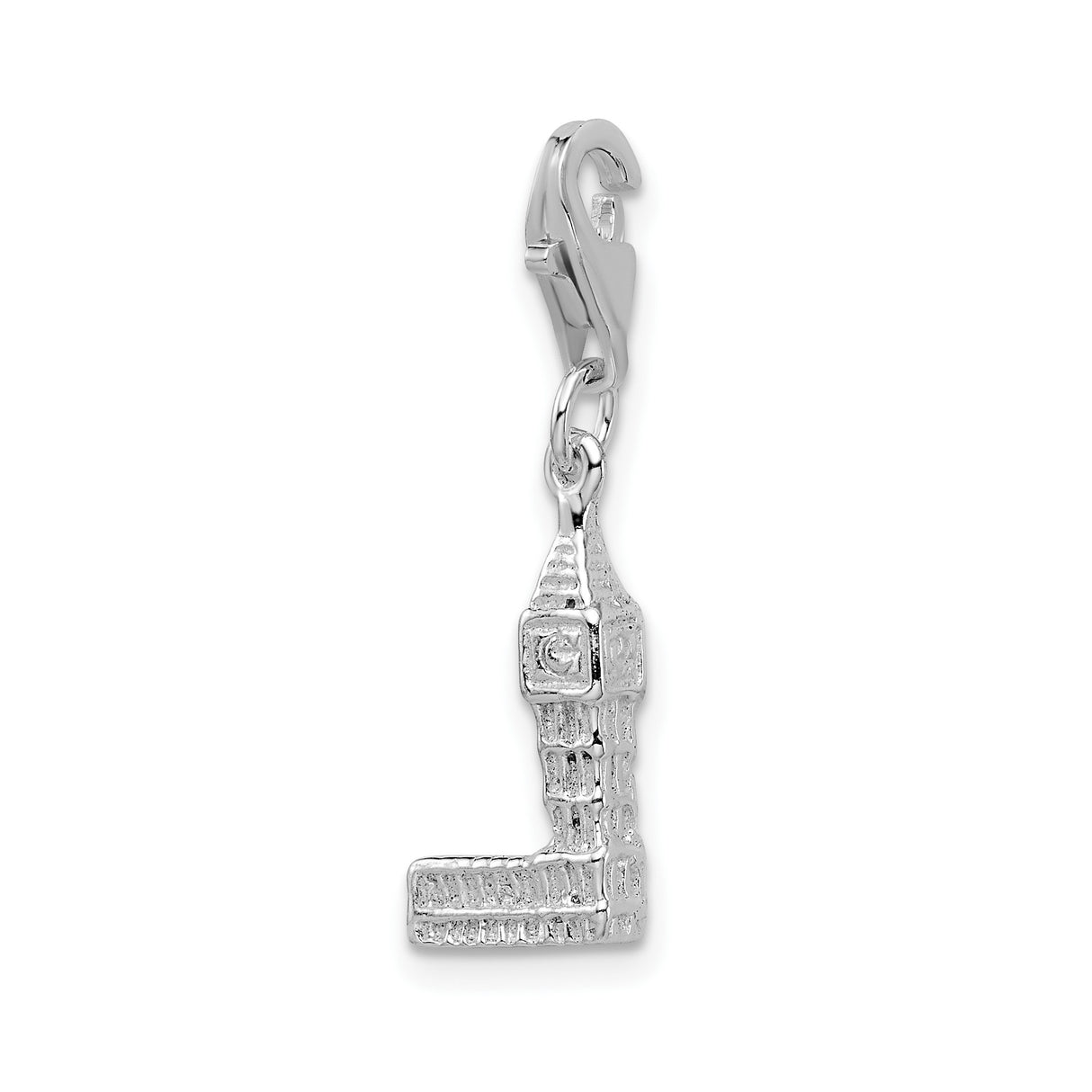 Sterling Silver Big Ben Charm, 3D London Clock Tower Pendant with Lobster Clasp