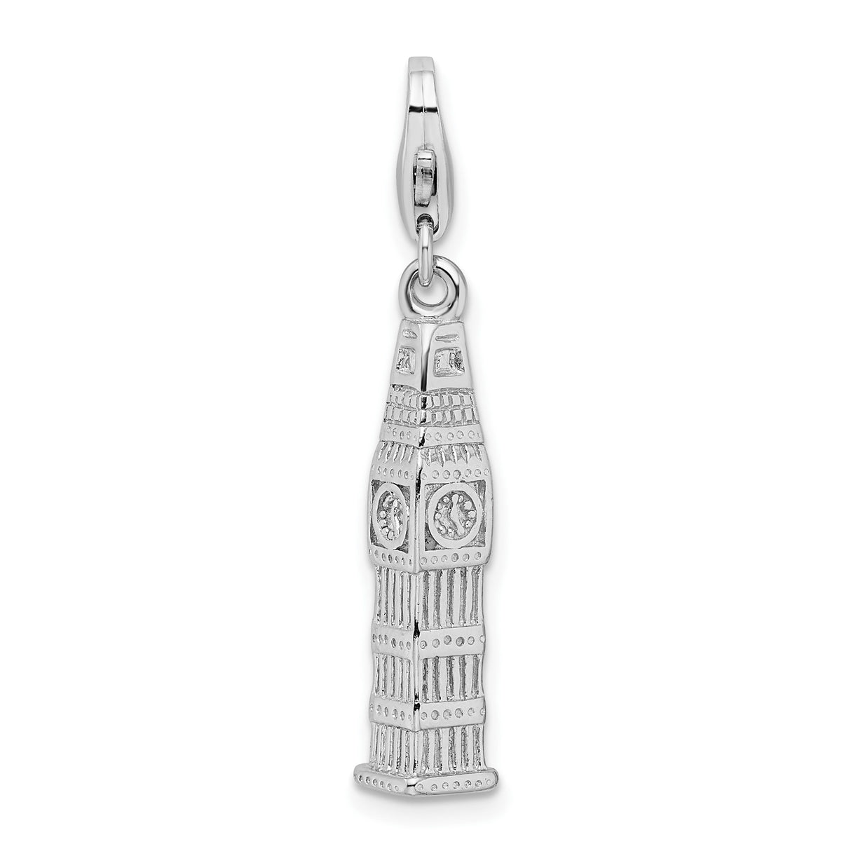 Sterling Silver Big Ben Pendant Charm, London Clock Tower Travel Jewelry