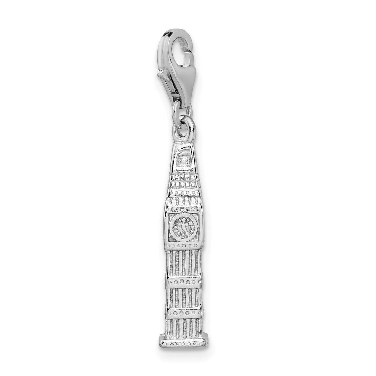 Sterling Silver Big Ben Pendant Charm, London Clock Tower Travel Jewelry