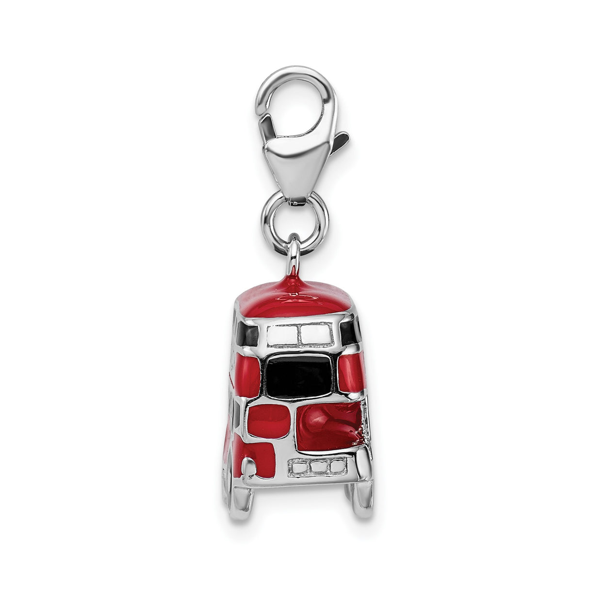 Sterling Silver Double-Decker Bus Charm with Red Enamel, British Travel Theme