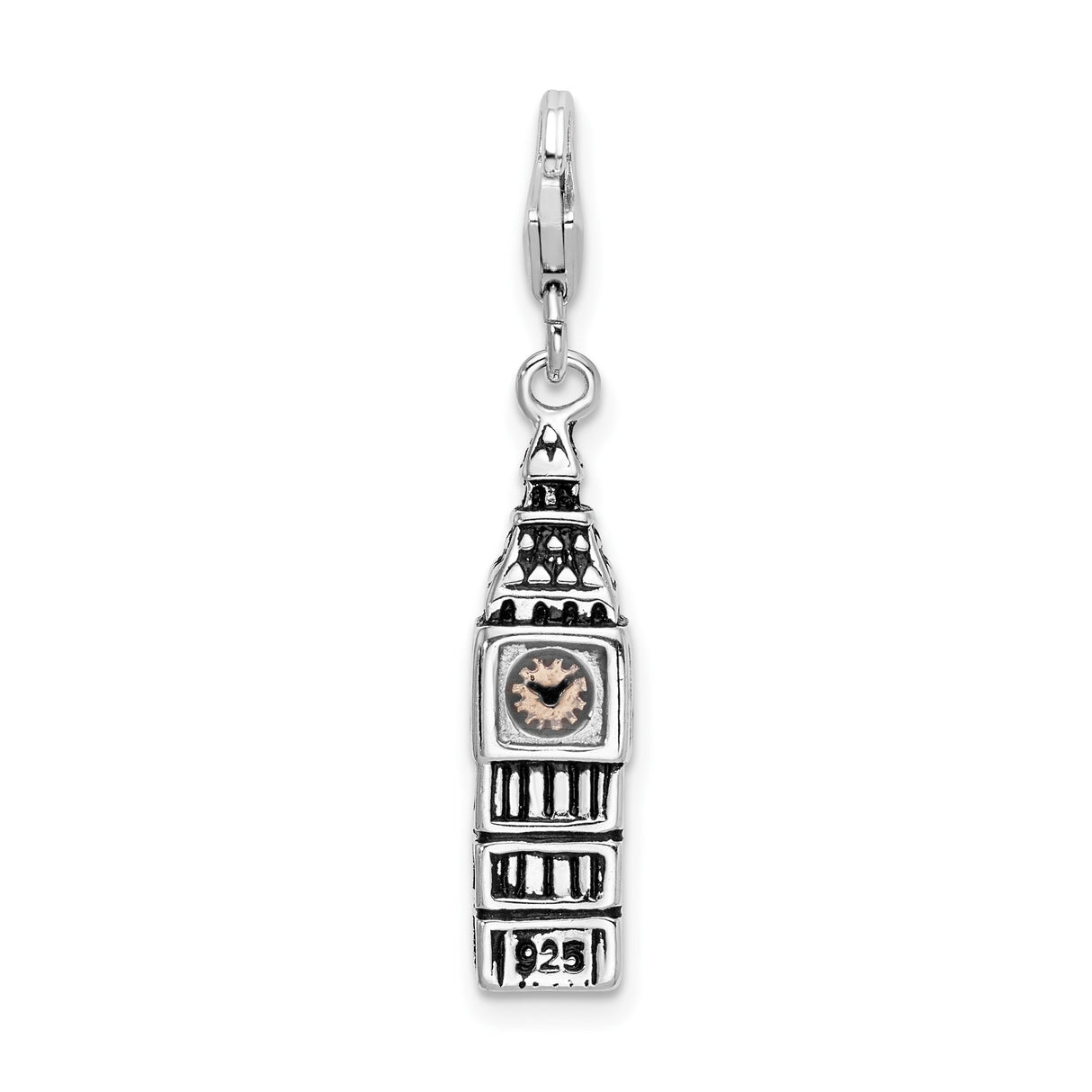Sterling Silver Big Ben Pendant Charm with Bronze Clock Face, 3D London Tower Replica