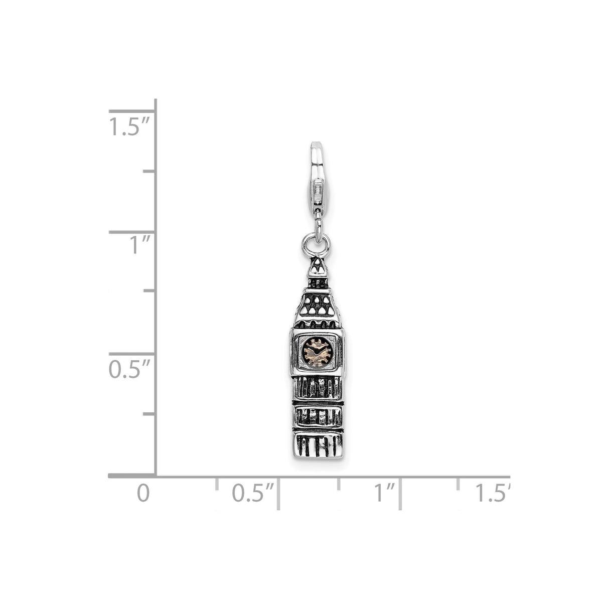 Sterling Silver Big Ben Pendant Charm with Bronze Clock Face, 3D London Tower Replica