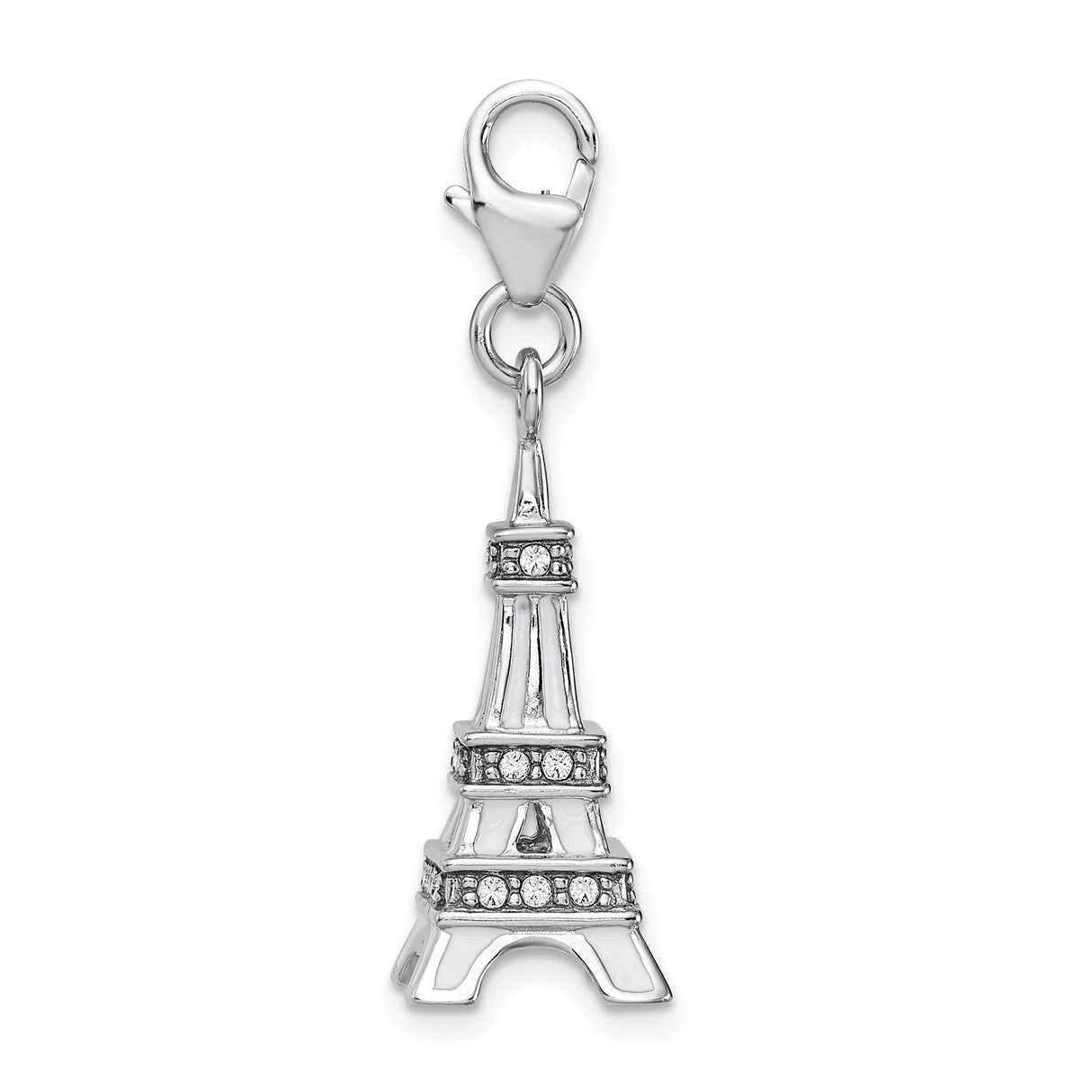 Sterling Silver Eiffel Tower Pendant with Cubic Zirconia, Paris Landmark Charm