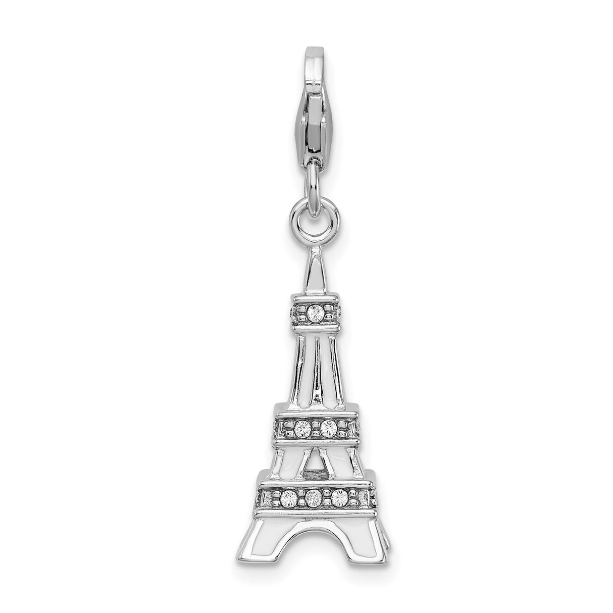 Sterling Silver Eiffel Tower Pendant with Cubic Zirconia, Paris Landmark Charm