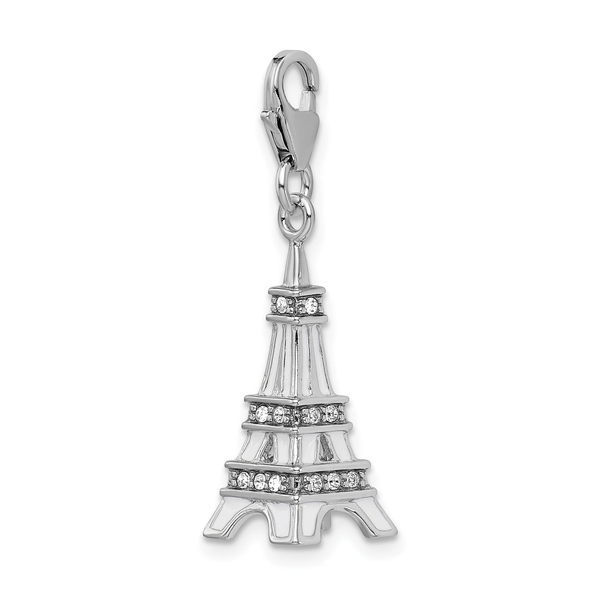 Sterling Silver Eiffel Tower Pendant with Cubic Zirconia, Paris Landmark Charm