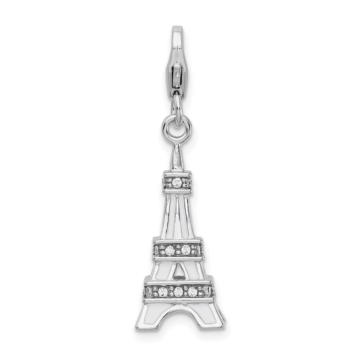Sterling Silver Eiffel Tower Pendant with Cubic Zirconia, Paris Landmark Charm