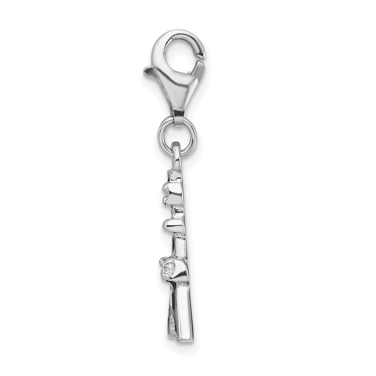Sterling Silver Eiffel Tower Charm Pendant with Black Enamel and Cubic Zirconia