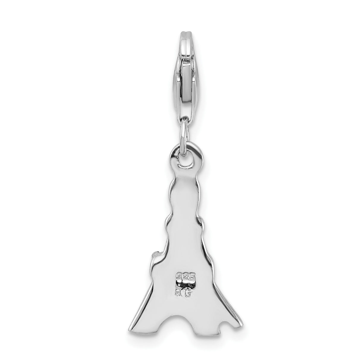 Sterling Silver Eiffel Tower Charm Pendant with Black Enamel and Cubic Zirconia