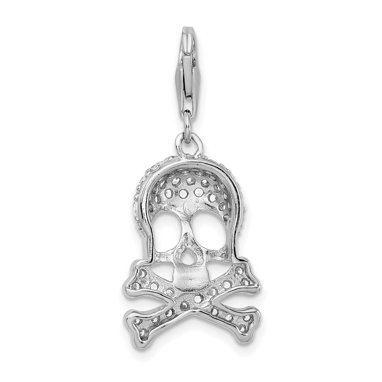 Sterling Silver Skull and Crossbones Pendant with Cubic Zirconia, Punk Gothic Style