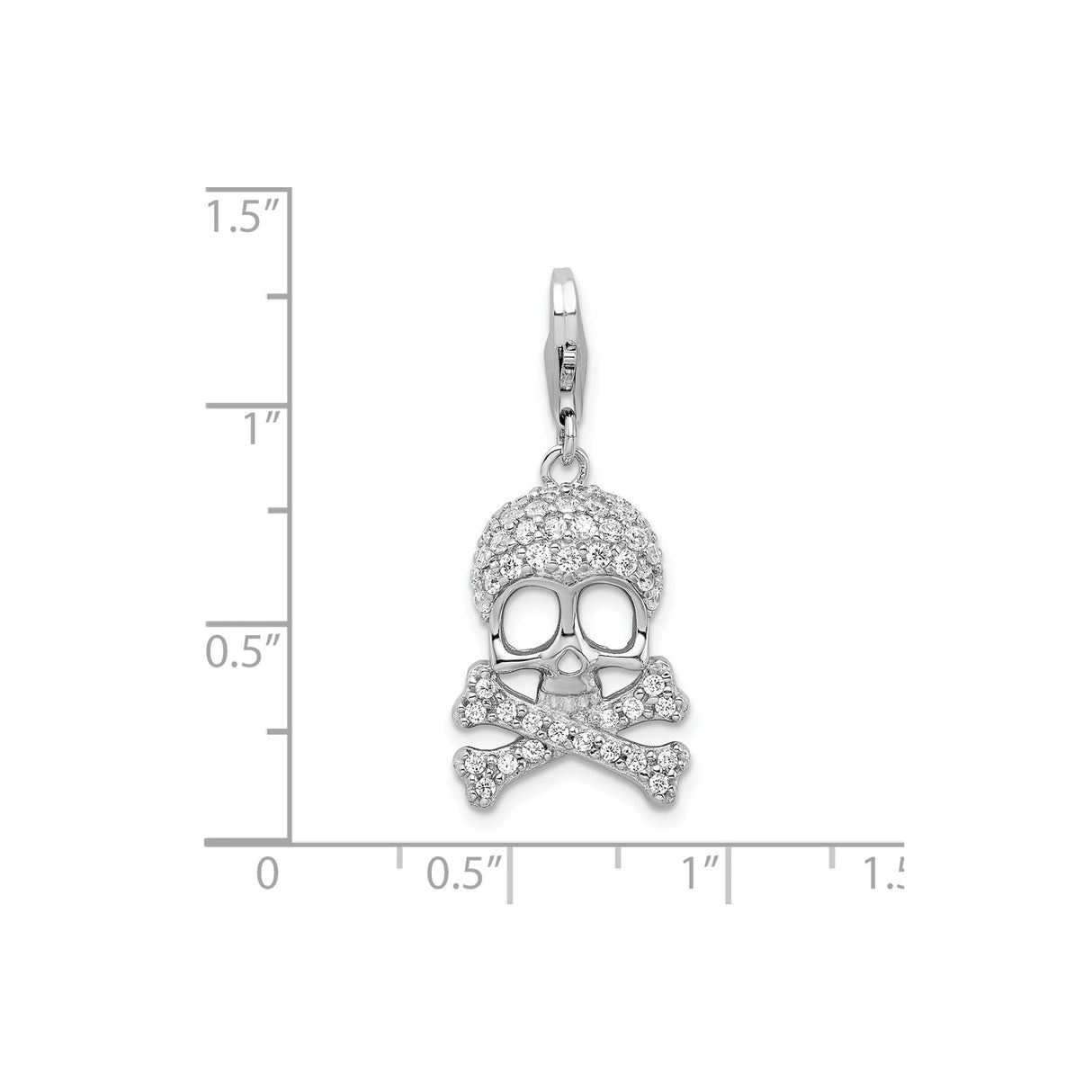 Sterling Silver Skull and Crossbones Pendant with Cubic Zirconia, Punk Gothic Style