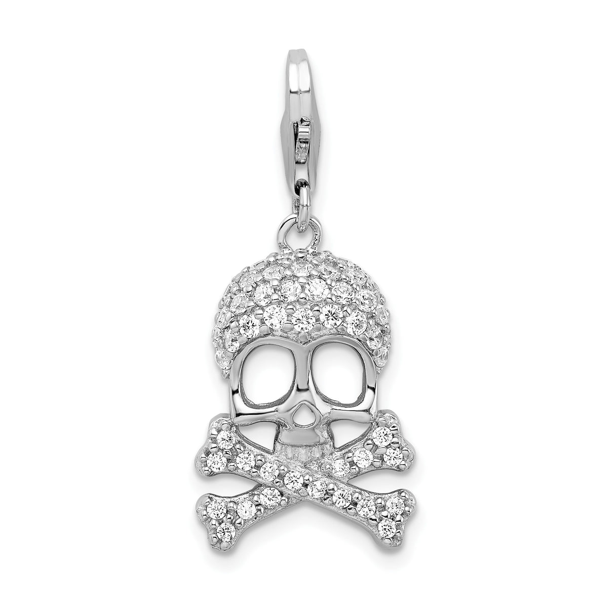 Sterling Silver Skull and Crossbones Pendant with Cubic Zirconia, Punk Gothic Style