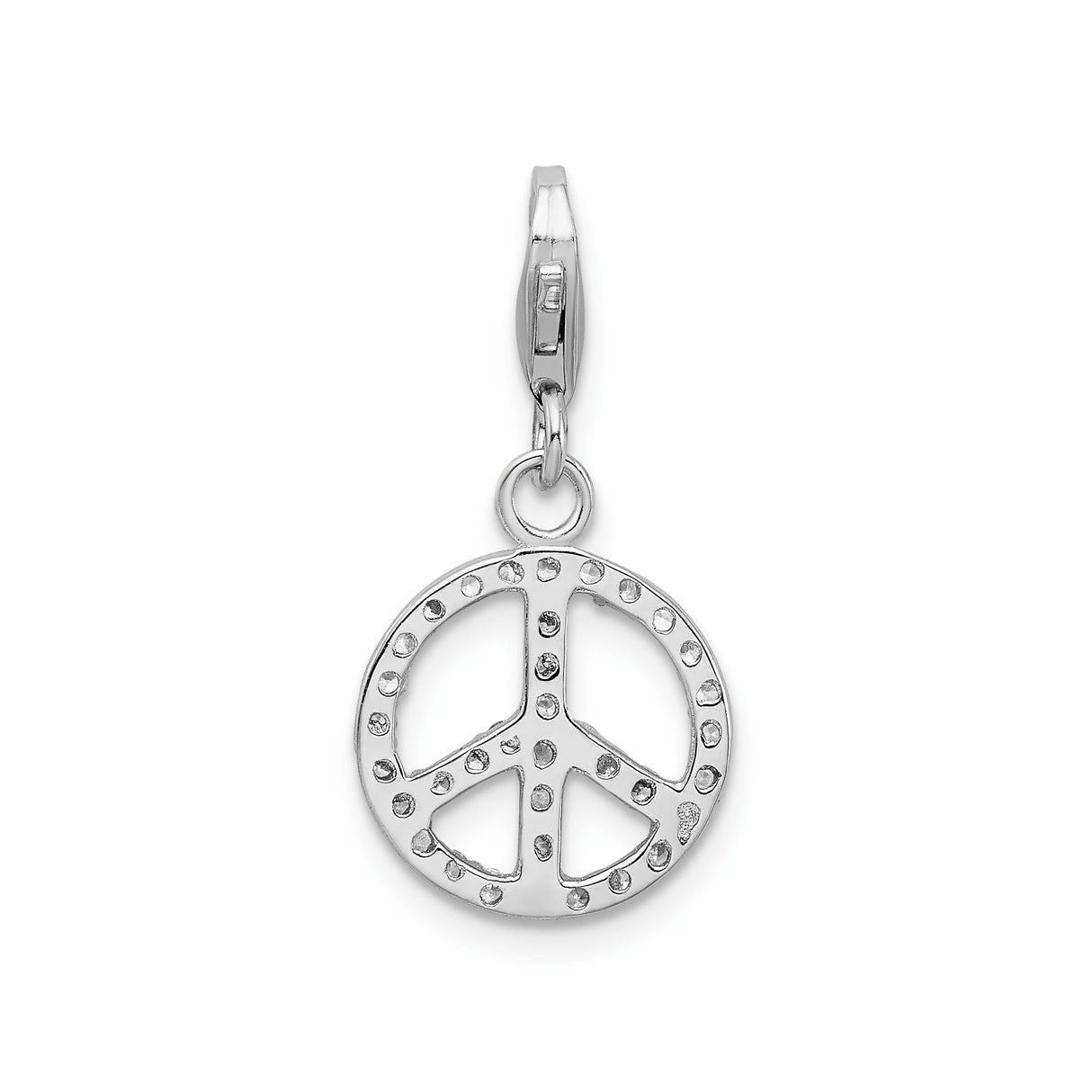 Sterling Silver Peace Sign Pendant with Cubic Zirconia, Boho Spiritual Jewelry Charm