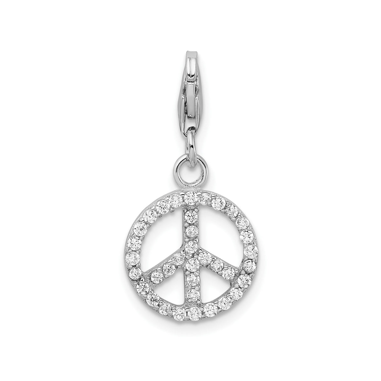 Sterling Silver Peace Sign Pendant with Cubic Zirconia, Boho Spiritual Jewelry Charm