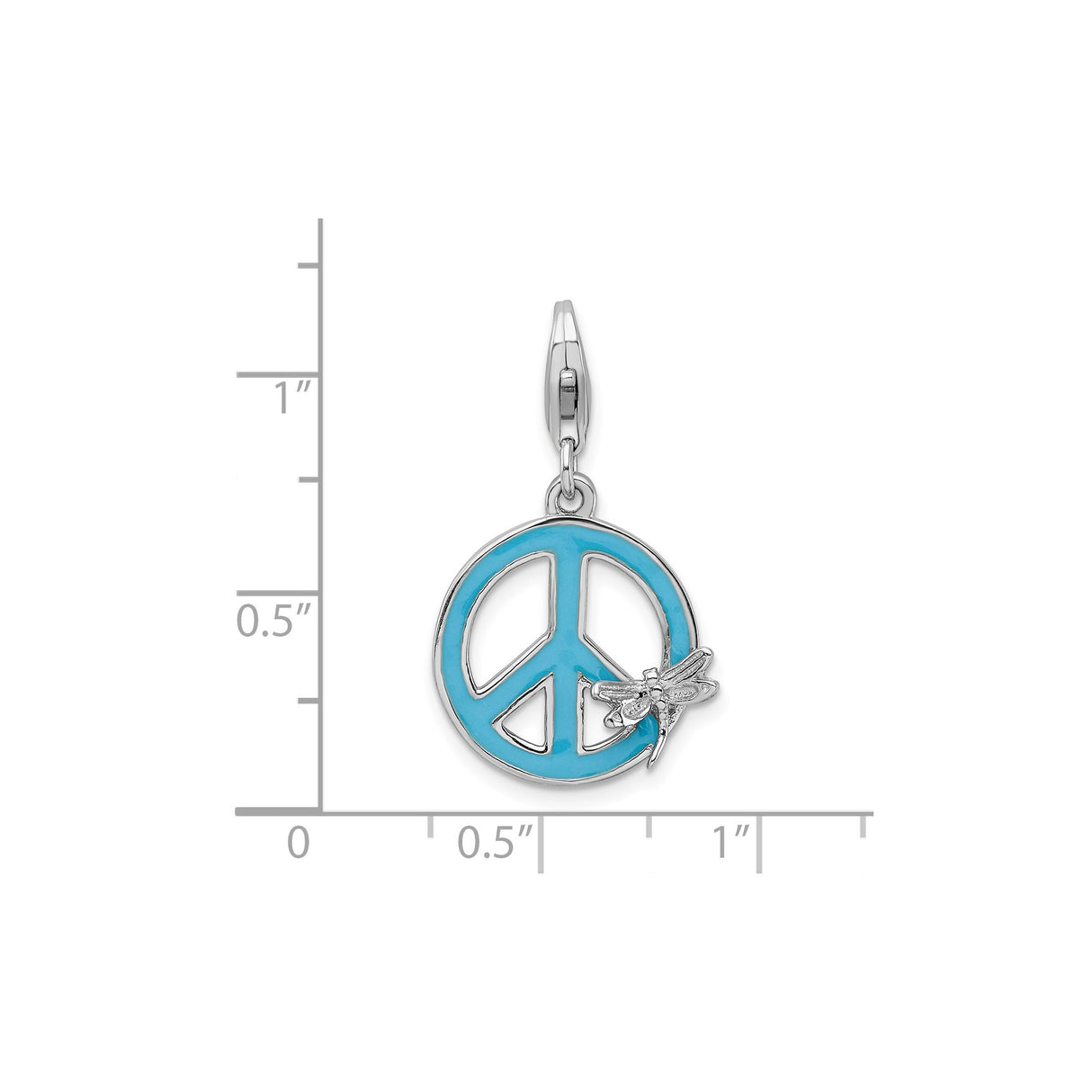 Sterling Silver Dragonfly Charm with Turquoise Enamel Peace Symbol, Boho Spiritual Pendant