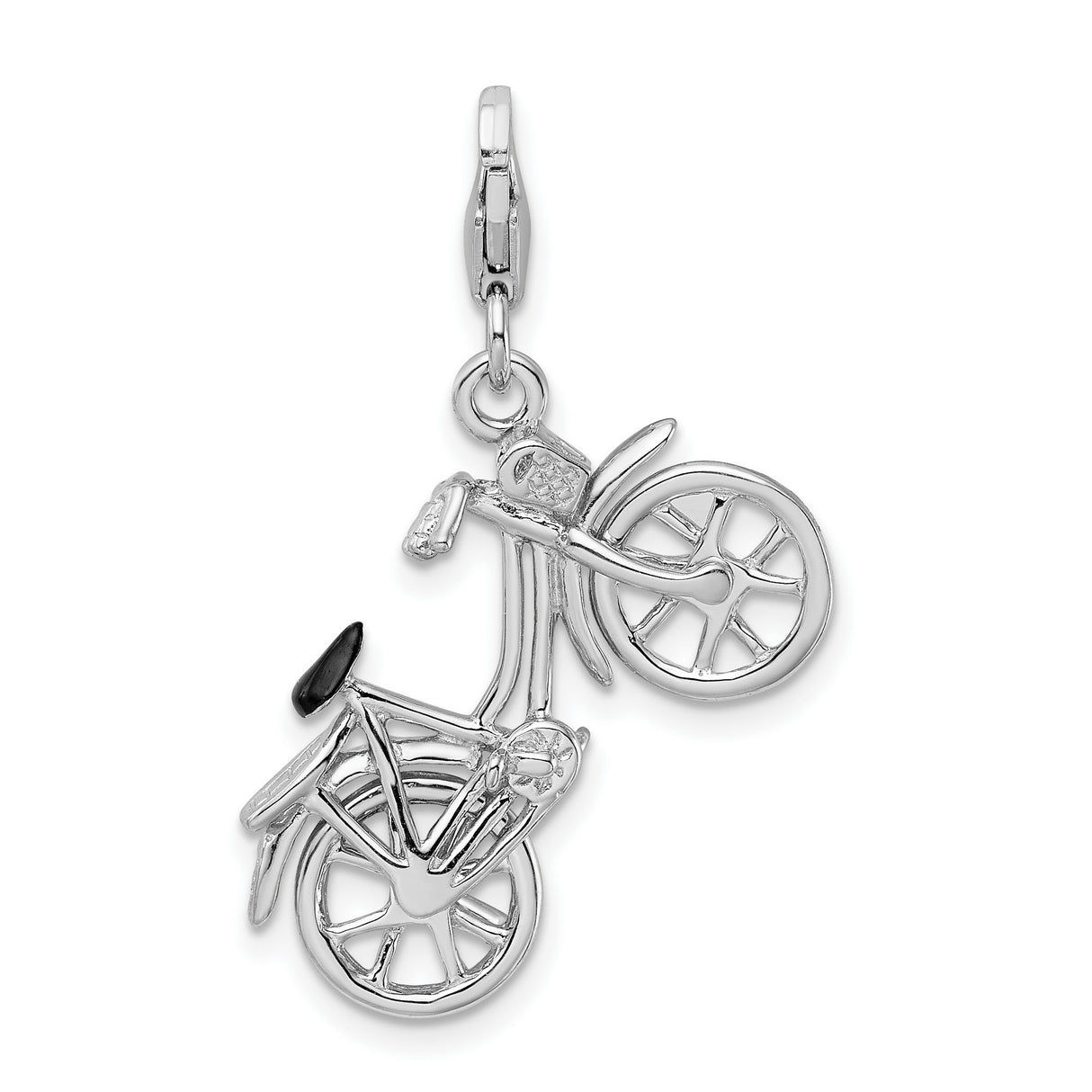 3-D Moveable Bicycle Clip-On Charm Pendant in Real 925 Sterling Silver