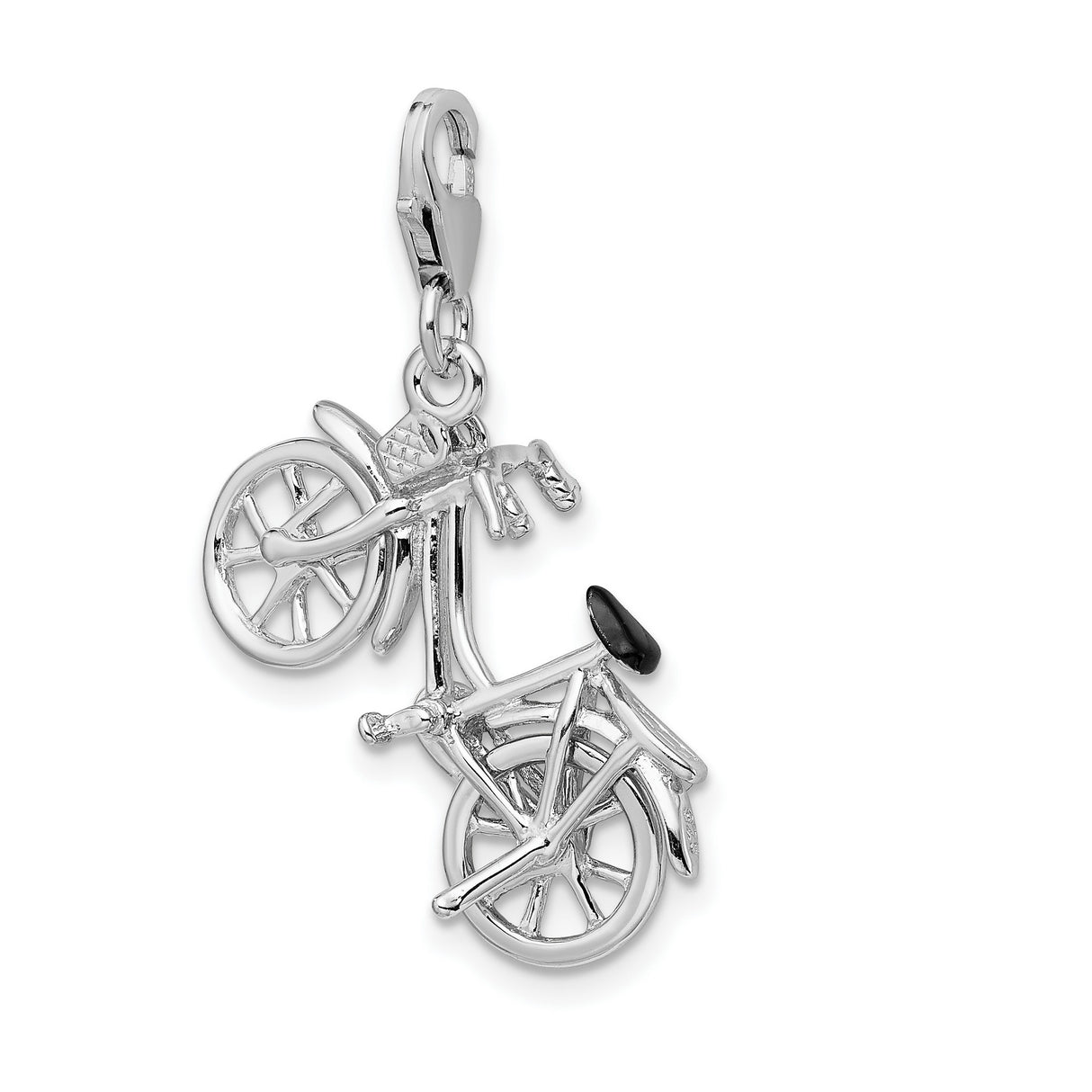 3-D Moveable Bicycle Clip-On Charm Pendant in Real 925 Sterling Silver