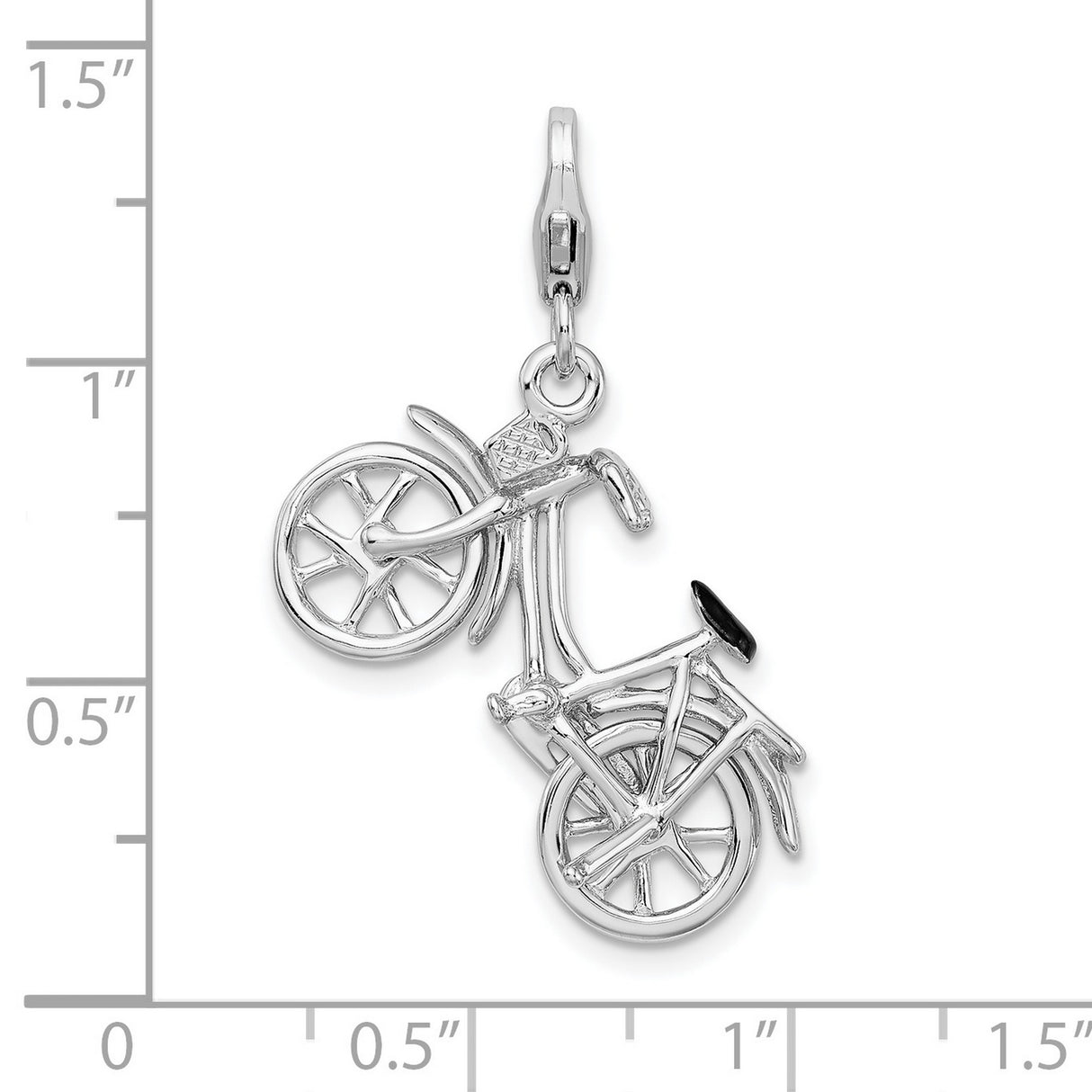 3-D Moveable Bicycle Clip-On Charm Pendant in Real 925 Sterling Silver