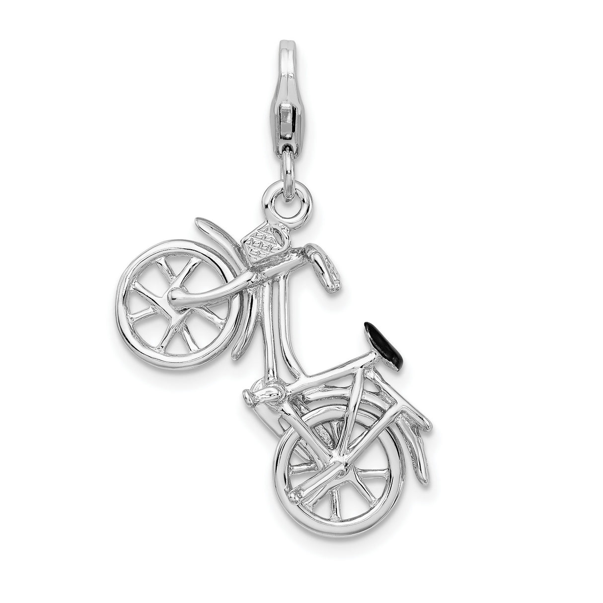 3-D Moveable Bicycle Clip-On Charm Pendant in Real 925 Sterling Silver