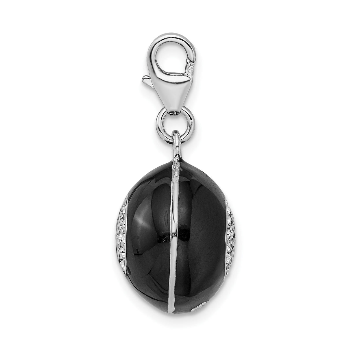 Sterling Silver 8-Ball Charm Pendant with Black Enamel and Crystal Accents