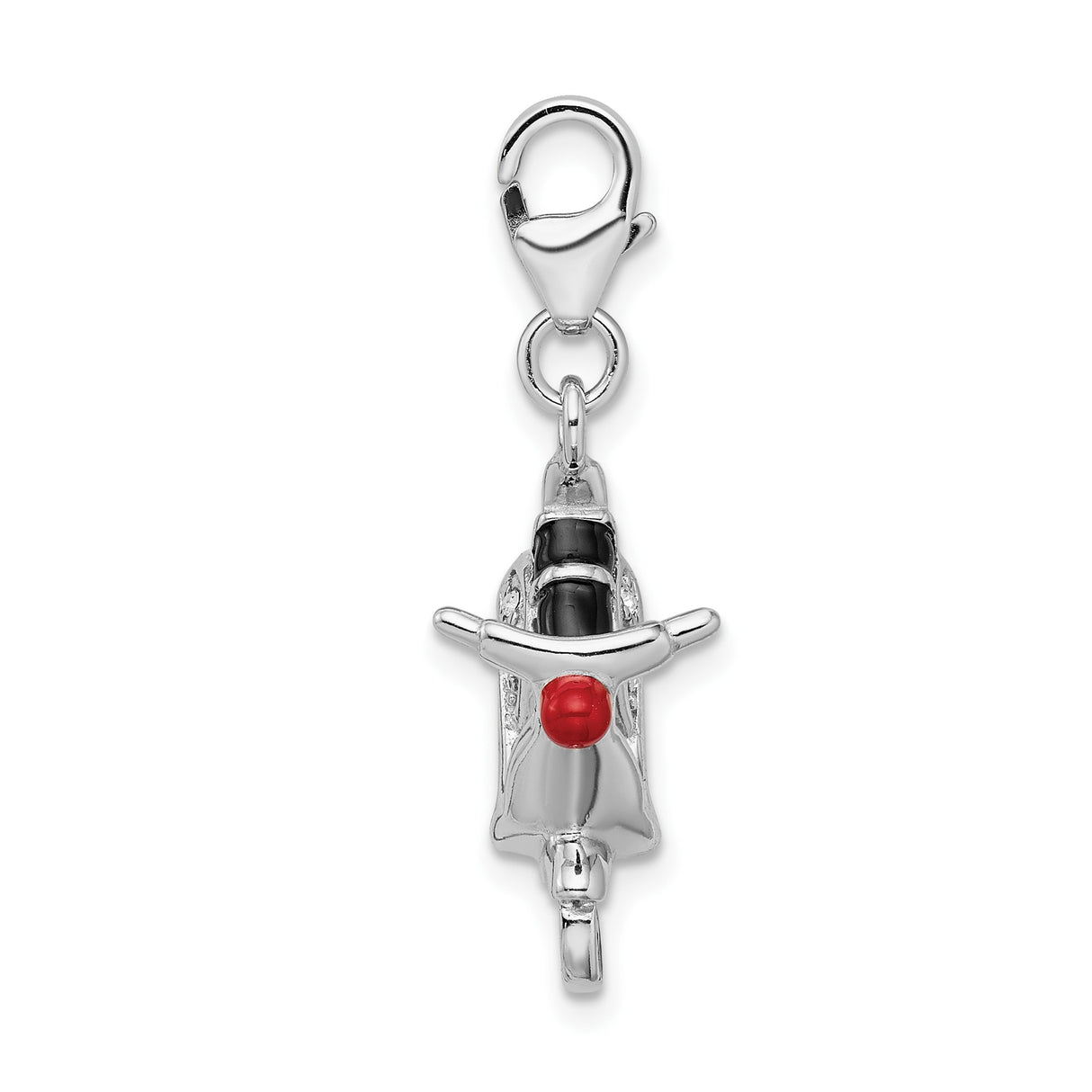 Sterling Silver Scooter Pendant Charm with Crystal Accents, Red and Black Enamel, Vespa Style