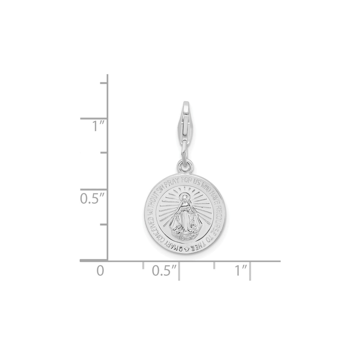 Sterling Silver Miraculous Medal Pendant with Virgin Mary Inscription, Catholic Religious Charm