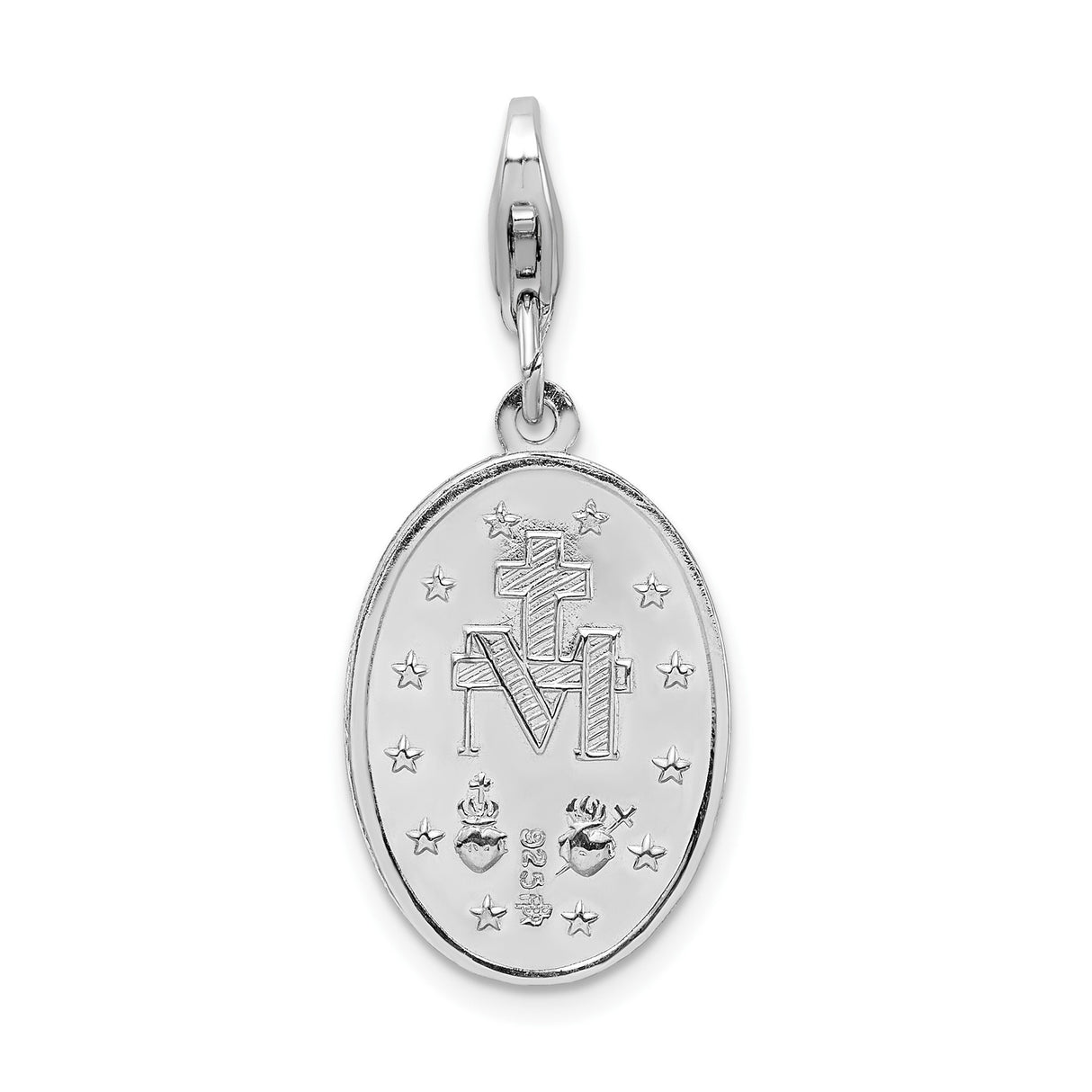 Sterling Silver Miraculous Medal Pendant with Virgin Mary Inscription, Catholic Charm