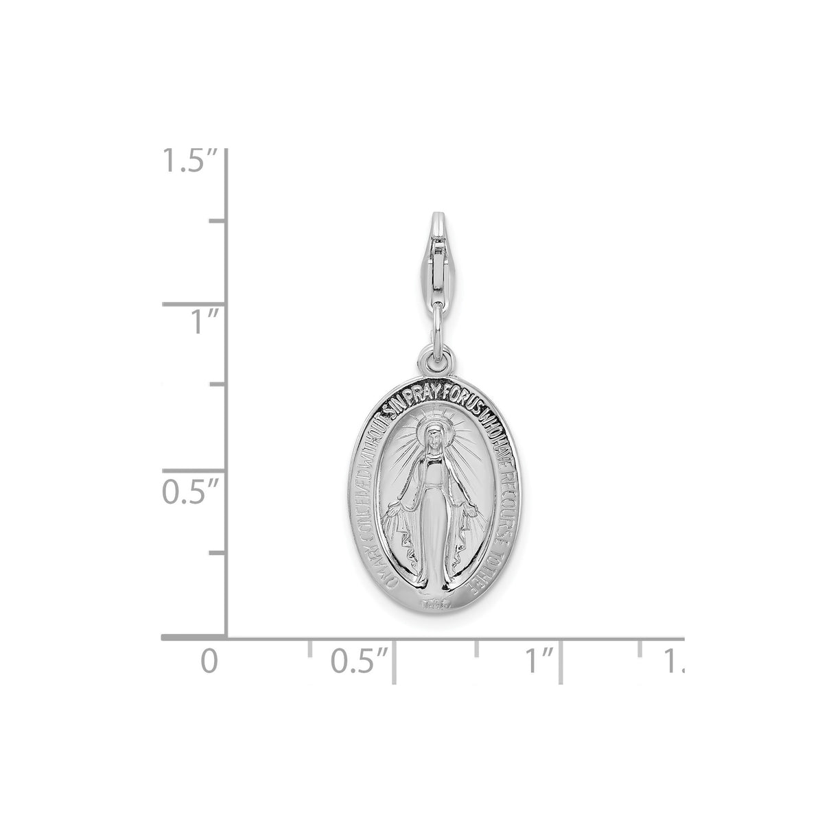 Sterling Silver Miraculous Medal Pendant with Virgin Mary Inscription, Catholic Charm