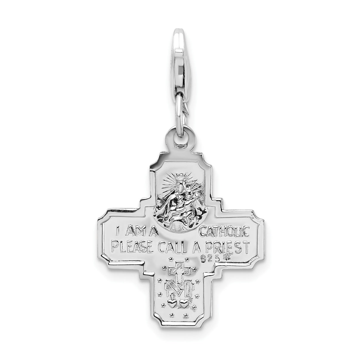 Sterling Silver Four-Way Cross Pendant with Sacred Heart, St. Christopher, St. Joseph, Miraculous Medal