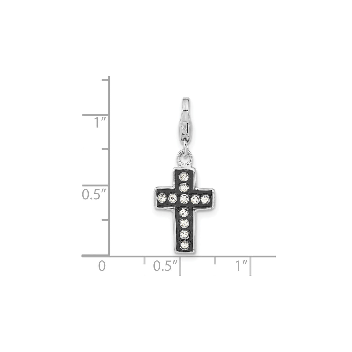 Sterling Silver Cross Pendant with Crystal, Black Enamel, and Lobster Clasp
