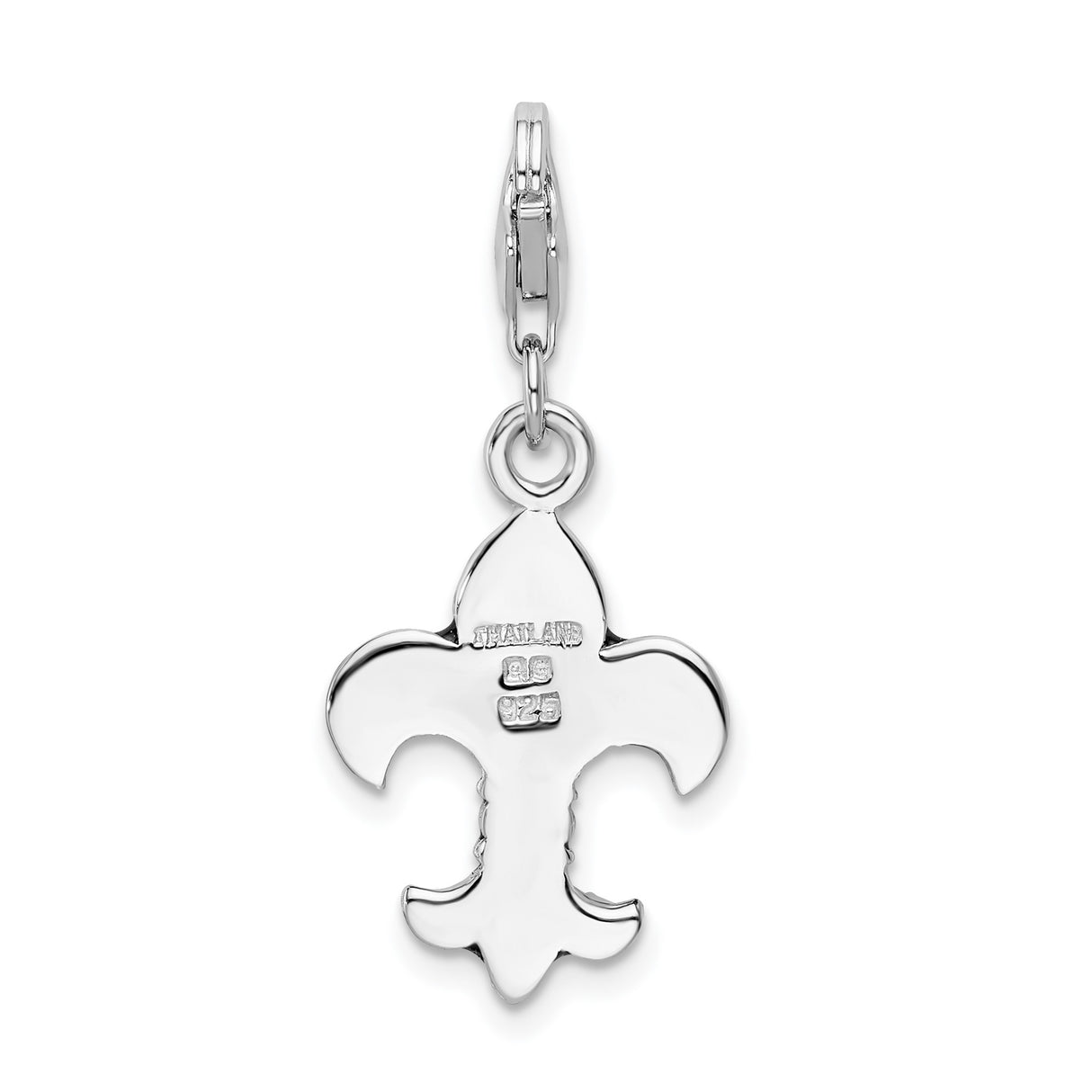Sterling Silver Fleur-de-Lis Charm Pendant with Black Enamel Detailing