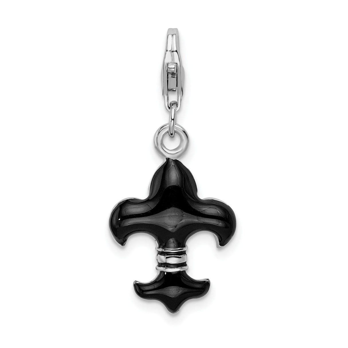 Sterling Silver Fleur-de-Lis Charm Pendant with Black Enamel Detailing
