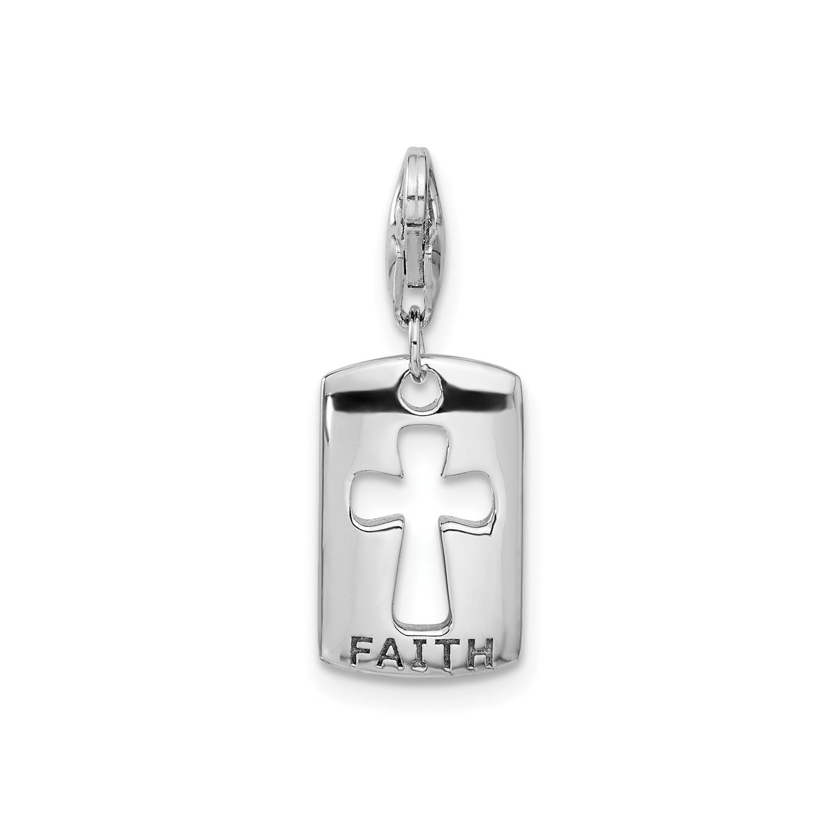Sterling Silver Cross Pendant with Cubic Zirconia, Modern Dog Tag Style Religious Jewelry