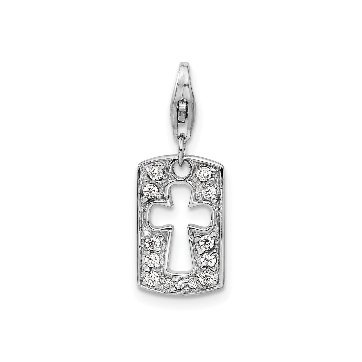Sterling Silver Cross Pendant with Cubic Zirconia, Modern Dog Tag Style Religious Jewelry