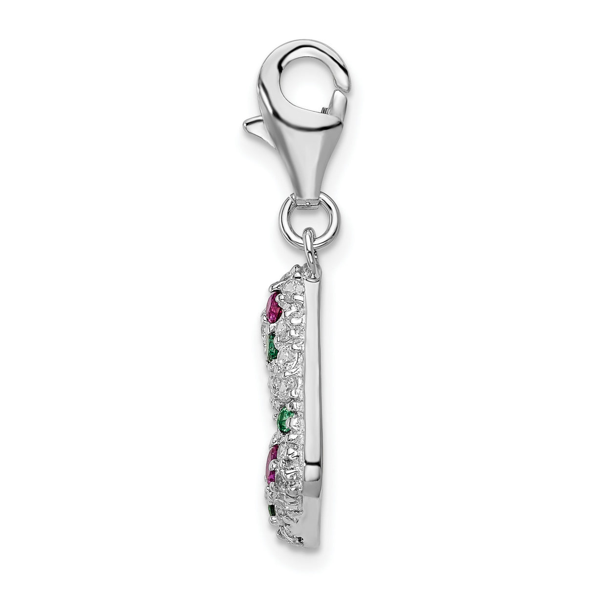 Sterling Silver Christmas Stocking Charm Pendant with Cubic Zirconia Accents