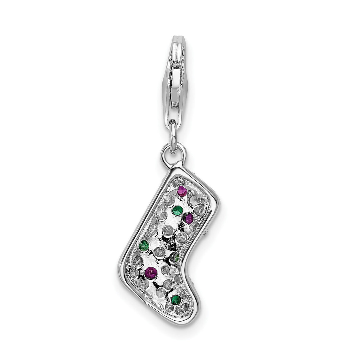 Sterling Silver Christmas Stocking Charm Pendant with Cubic Zirconia Accents