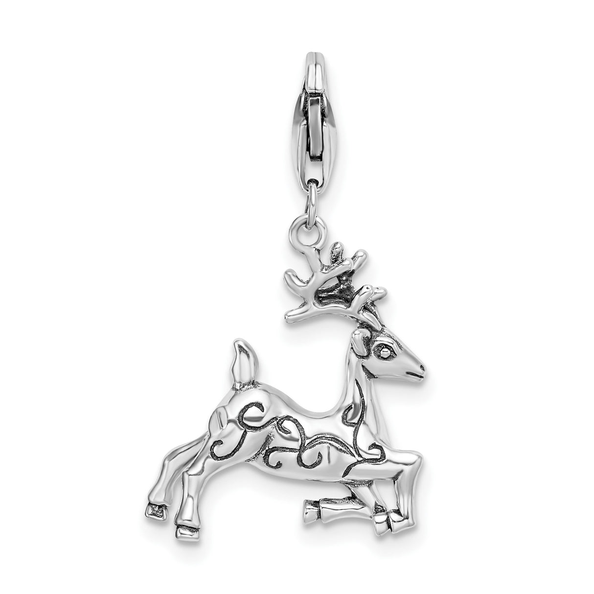 Sterling Silver Reindeer Charm with Celtic Knotwork Design, Holiday Animal Pendant