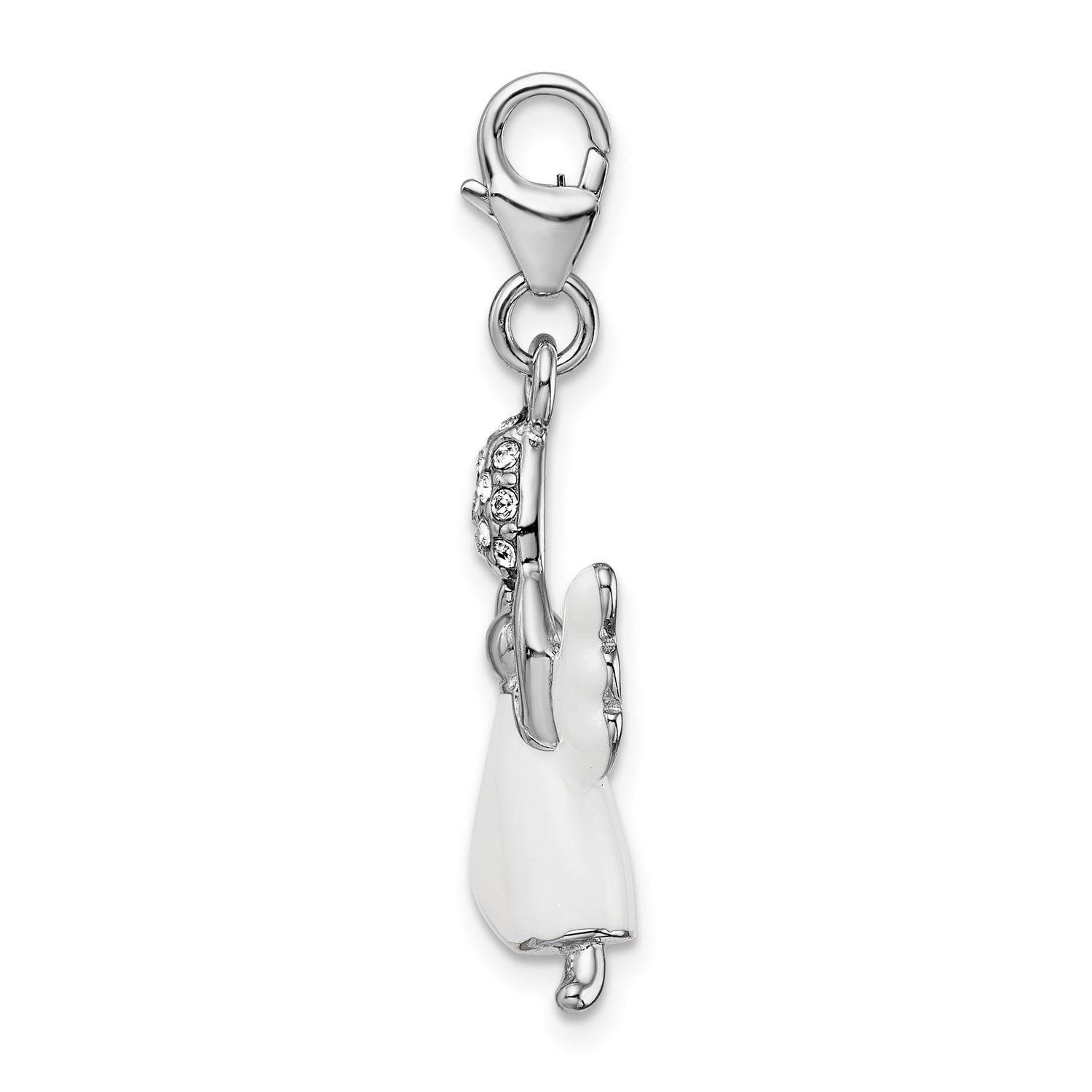 Sterling Silver Angel Pendant with Crystal Heart and White Enamel Dress, Religious Charm