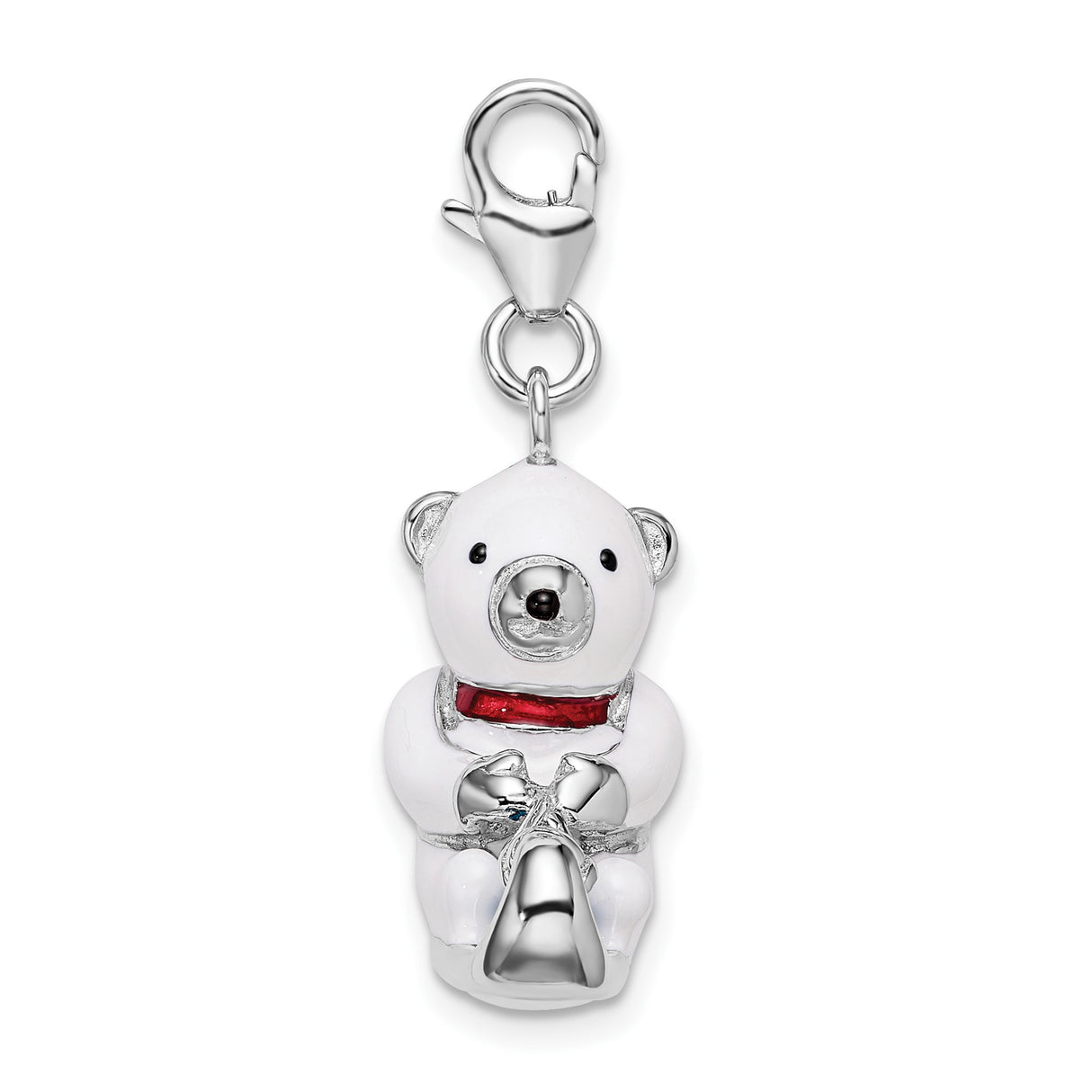 Sterling Silver Charm, Polar Bear on Sled with Red Scarf, Christmas Holiday Theme