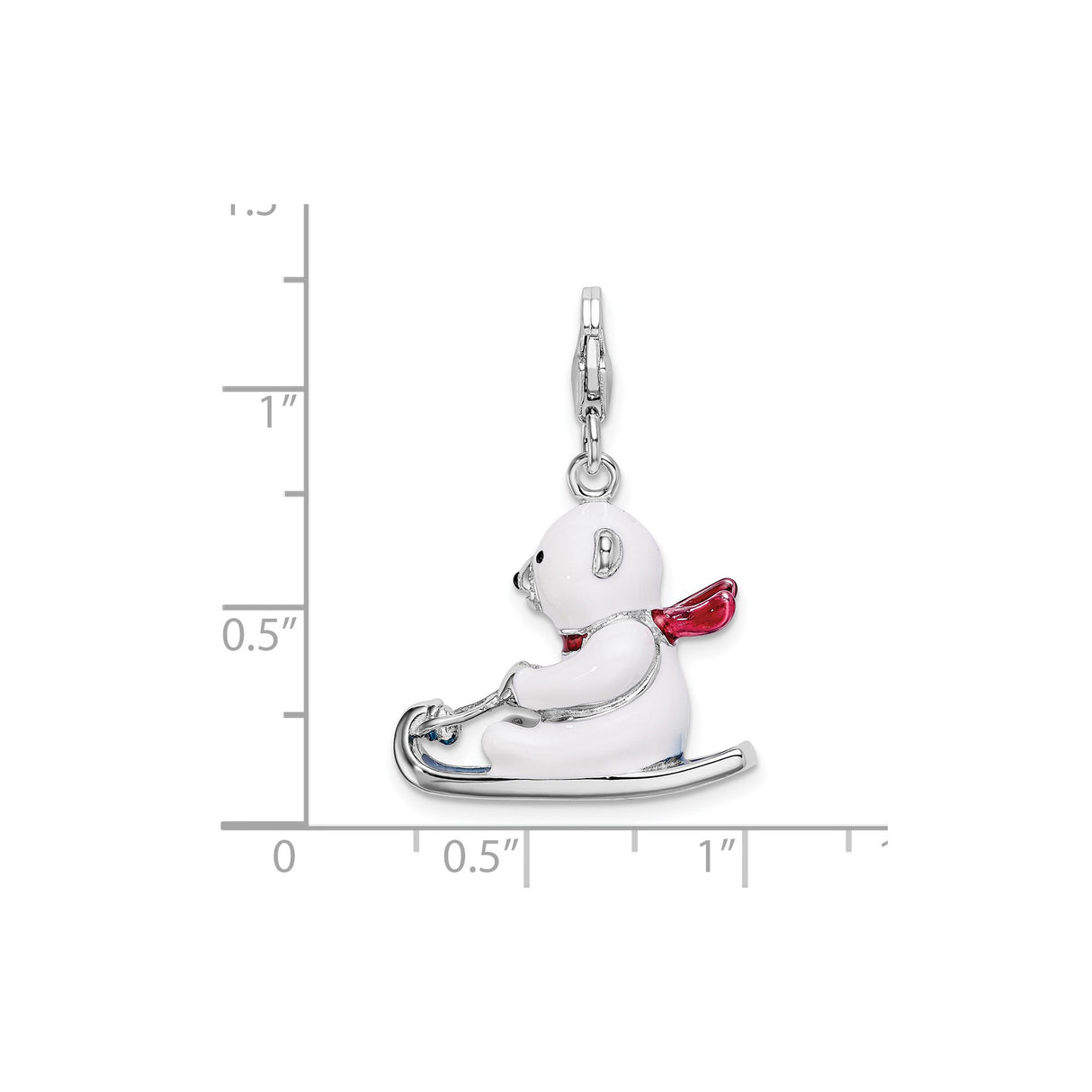 Sterling Silver Charm, Polar Bear on Sled with Red Scarf, Christmas Holiday Theme