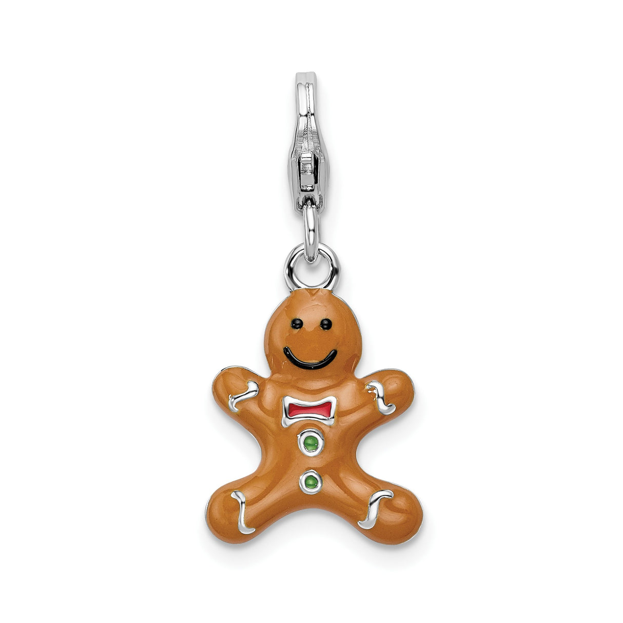 Sterling Silver Gingerbread Man Pendant with Colorful Enamel, Festive Holiday Charm