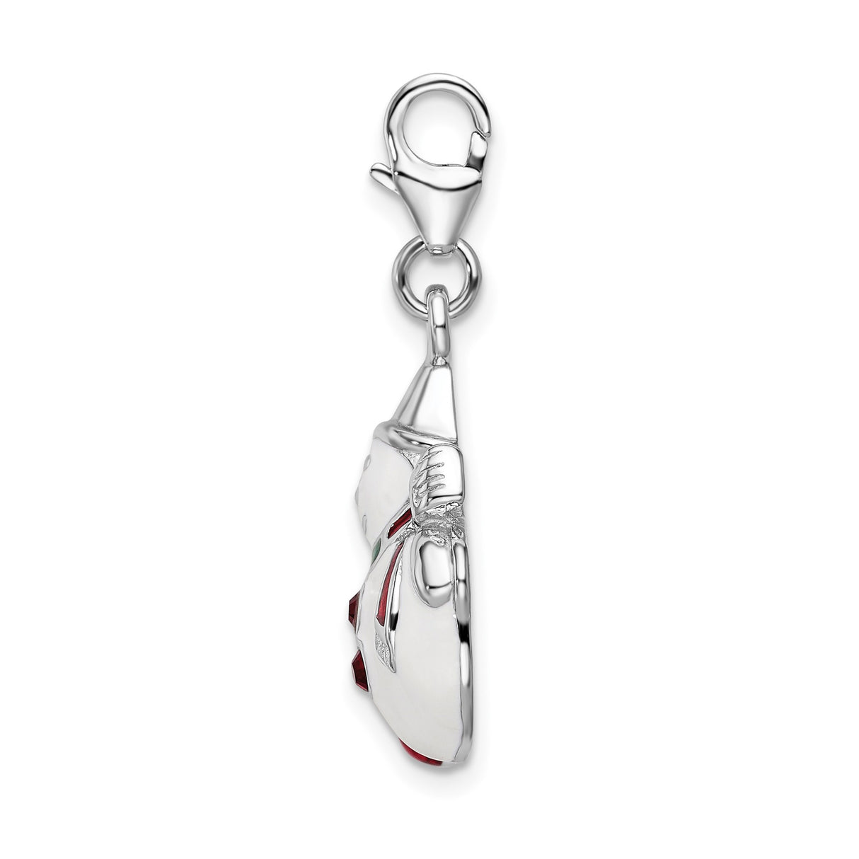 Sterling Silver Snowman Charm Pendant with Crystal, Red and Green Enamel, Holiday Theme