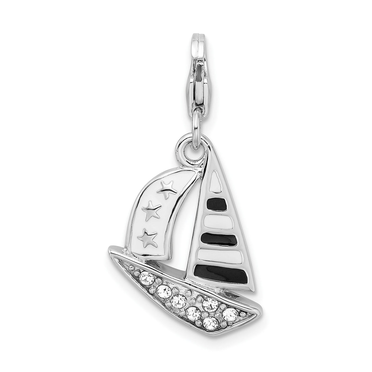 Sterling Silver Sailboat Pendant with Crystal Accents and Enamel Sails, Nautical Theme Jewelry