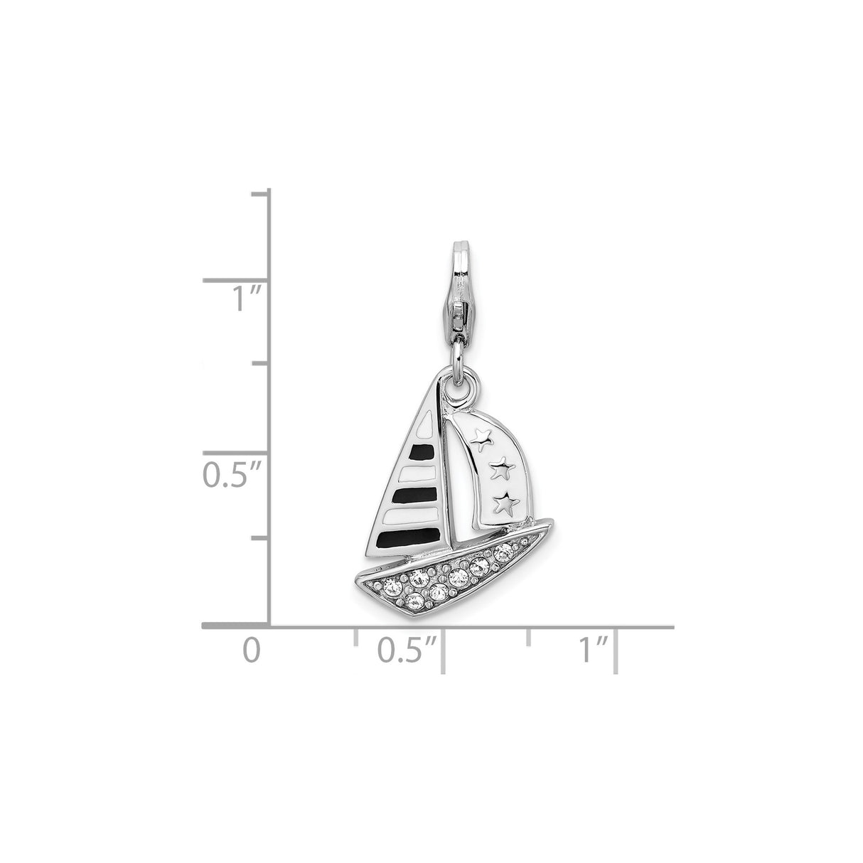 Sterling Silver Sailboat Pendant with Crystal Accents and Enamel Sails, Nautical Theme Jewelry