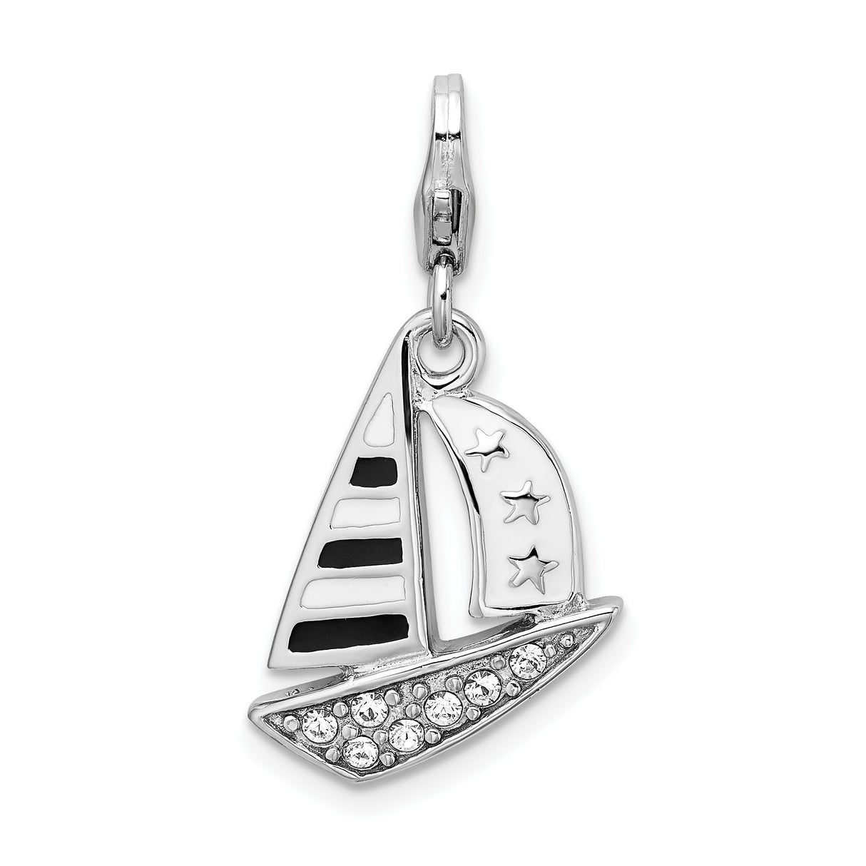 Sterling Silver Sailboat Pendant with Crystal Accents and Enamel Sails, Nautical Theme Jewelry