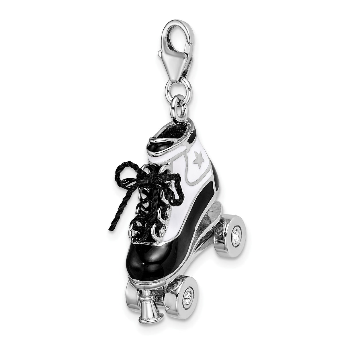 Sterling Silver Roller Skate Charm with Crystal Accents and Enamel Retro Design