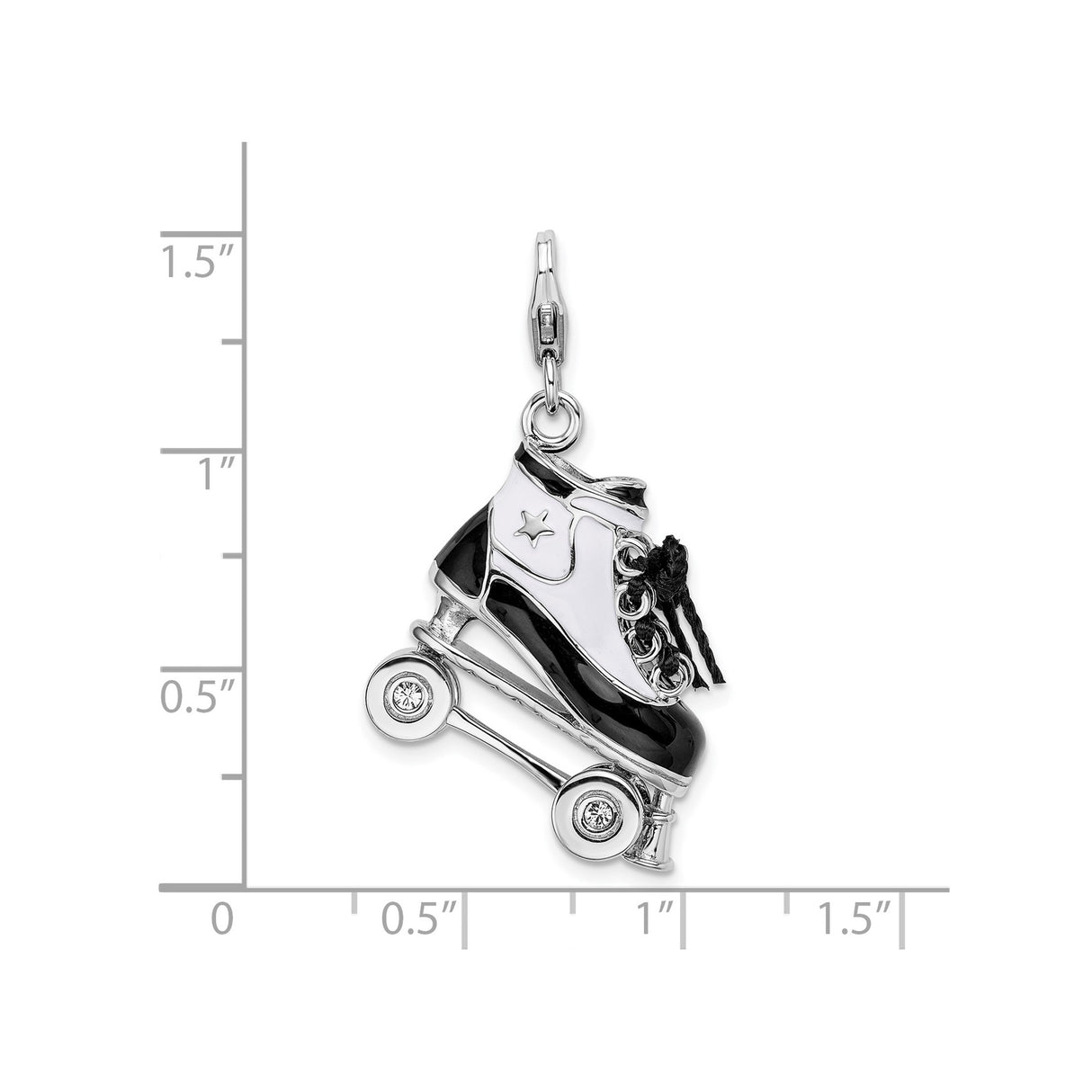 Sterling Silver Roller Skate Charm with Crystal Accents and Enamel Retro Design