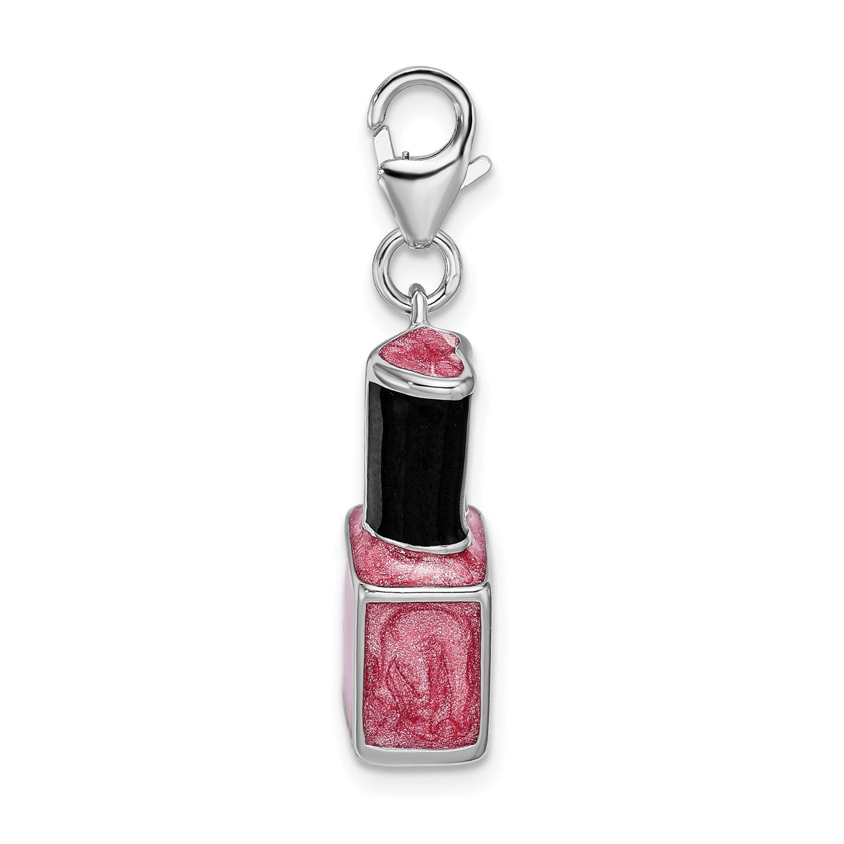 Sterling Silver Nail Polish Charm Pendant with Pink Enamel, Beauty Themed Accessory for Women