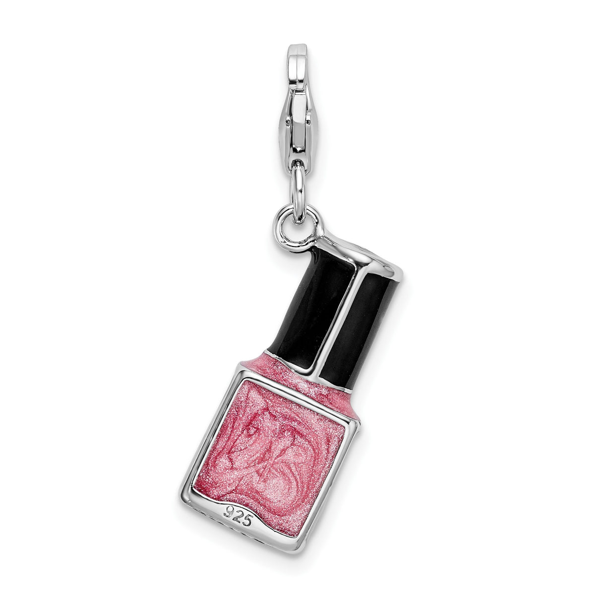 Sterling Silver Nail Polish Charm Pendant with Pink Enamel, Beauty Themed Accessory for Women